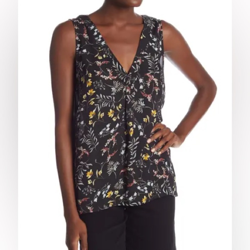 14th & Union Floral V-Neck Tank Top Black High Low Sleeveless Blouse XS NWOT